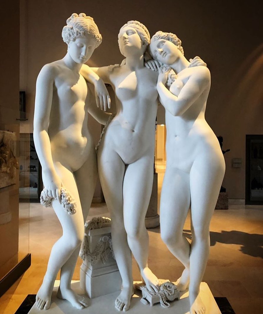 Europe Art Treasures ⠀ ⠀ ⠀ ⠀ ⠀ ⠀ ⠀ ⠀ ⠀ ⠀ ⠀ ⠀  Treasure: 👉 The Three Graces - 1831 Artist: 🇫🇷 Jean-Jacques Pradier  Where:📍#Paris - Louvre Museum  Photo: 📸 @museelouvre  Tag: 🔑#europe_treasures  Family: 👉 @tesori_italiani 🔹🔸🔹🔸🔹🔸🔹🔸🔹🔸🔹🔸🔹🔸🔹🔸🔹 The Three Graces is a marble sculpture made by French painter Jean-Jacques Pradier in 1831 and housed at the Louvre museum, Paris. The Graces, goddesses of beauty in Greek mythology, are usually represented naked, standing, with the central figure placed back to the viewer. Pradier takes again the disposition already adopted by the Italian sculptor Canova (1757-1822) who turns all three of them on the same side. The classicism of Pradier is filled here with sensuality and elegance. 🔹🔸🔹🔸🔹🔸🔹🔸🔹🔸🔹🔸🔹🔸🔹🔸🔹 ⠀ ⠀⠀⠀⠀🏛 Share our Wonderful Heritage 🏛 🔹🔸🔹🔸🔹🔸🔹🔸🔹🔸🔹🔸🔹🔸🔹🔸🔹 #oilpainting #europeanart #artists #artwork🎨 #paintings #frenchartist #cuadros #cuadro #frenchart #museedesbeauxarts #artiste #painting #france #artinstitute #française #reading #historyofart #thethreegraces #museum #français #french #europeart #pradier #artfrance #dipinto #peintre #peinture Photo by Europe Art Treasures in Musée du Louvre with @museelouvre, and @europe_treasures. 이미지: 사람 1명